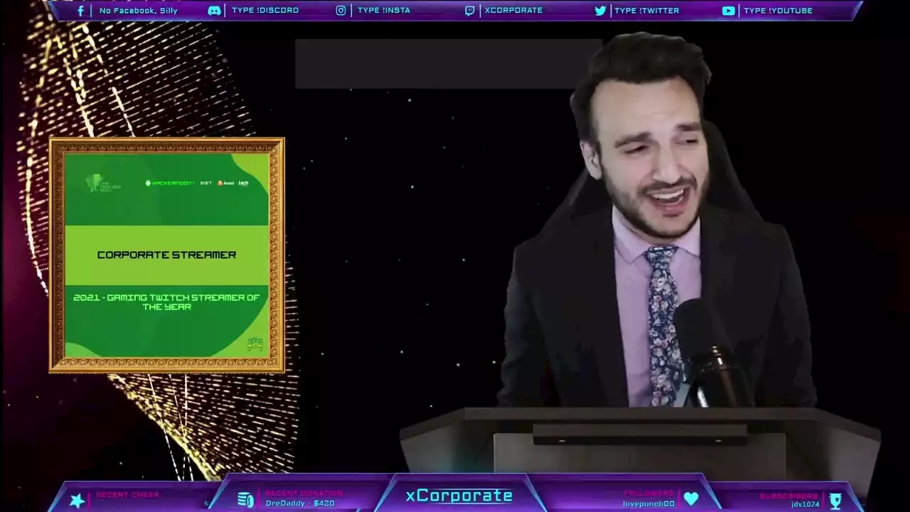 Corporate Streamer is the 2021 Gaming Twitch Streamer of the Year!