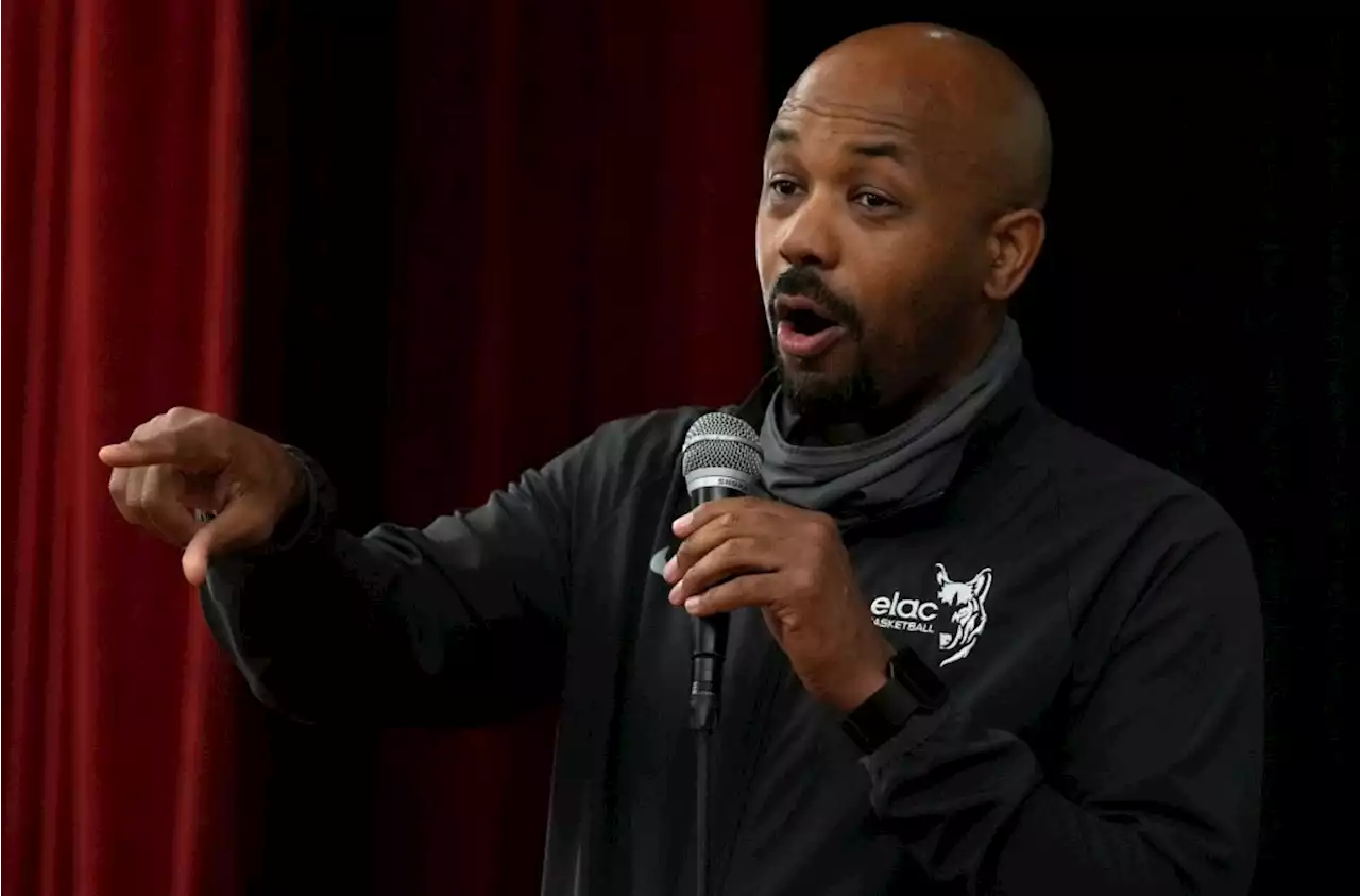 John Mosley, men’s basketball coach at East Los Angeles College, inspires students in Alhambra