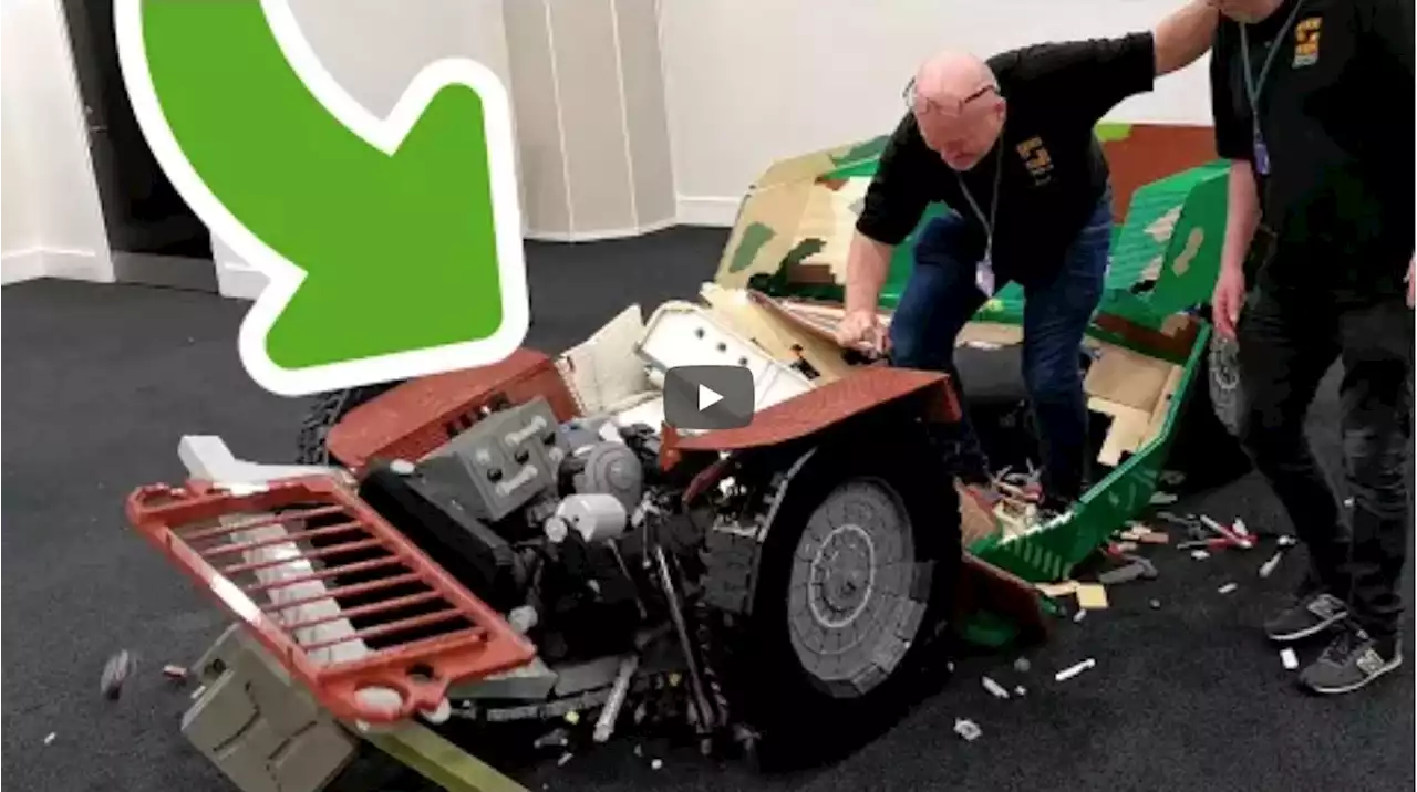 Lego Jeep of 120,000 pieces crumbles as builder sits in it