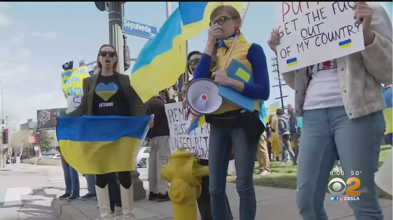 Locals Rally In West LA To Show Support For Ukraine, Protest Russian Invasion