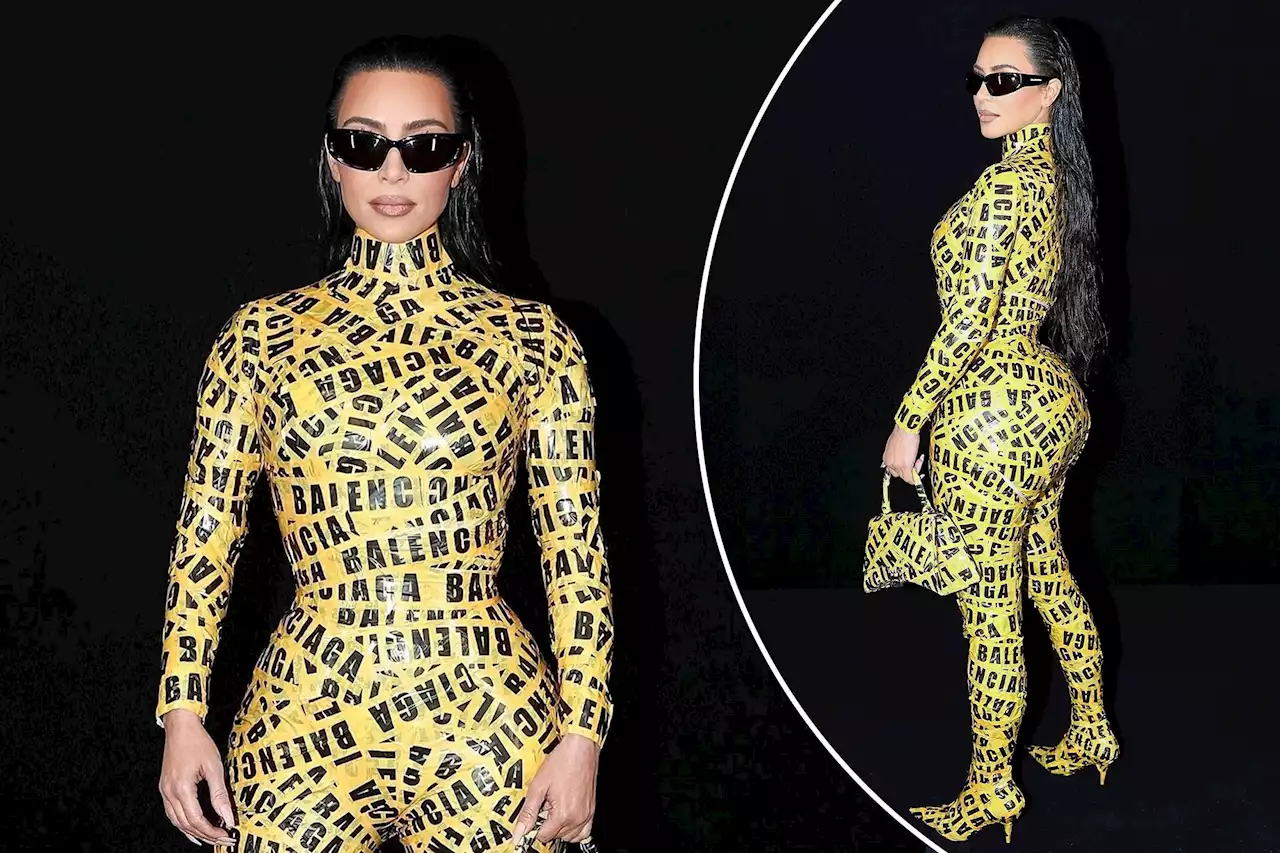 Kim Kardashian flaunts curves in Balenciaga catsuit made out of tape