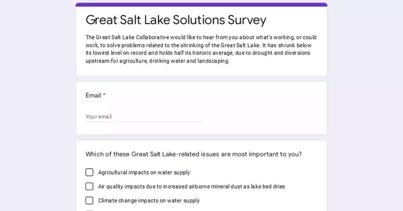 Great Salt Lake Solutions Survey