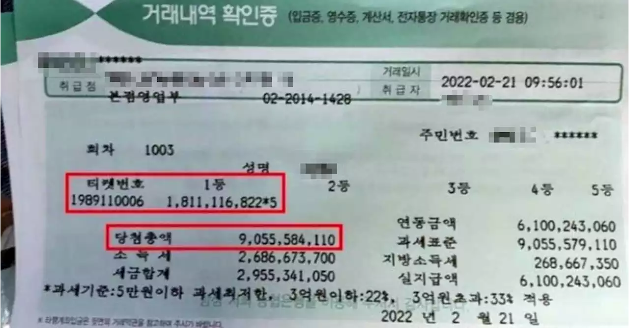 화제의 '90억 로또' 당첨자 실수령액 인증…세금 떼면 얼마