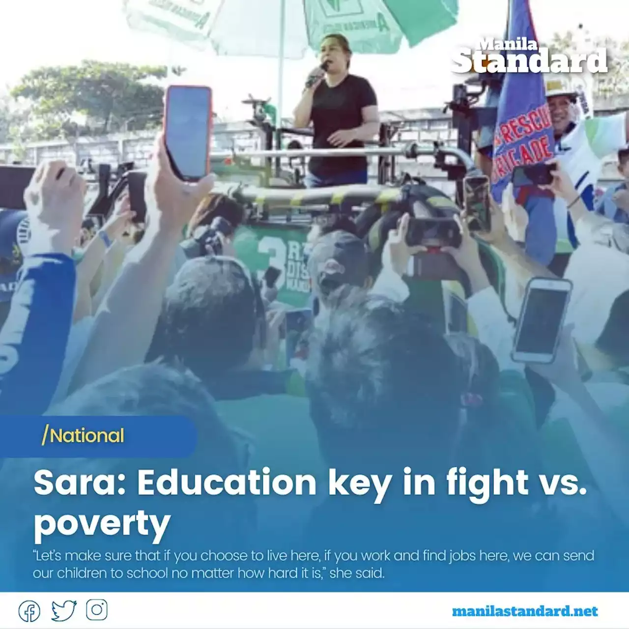 Sara: Education key in fight vs. poverty