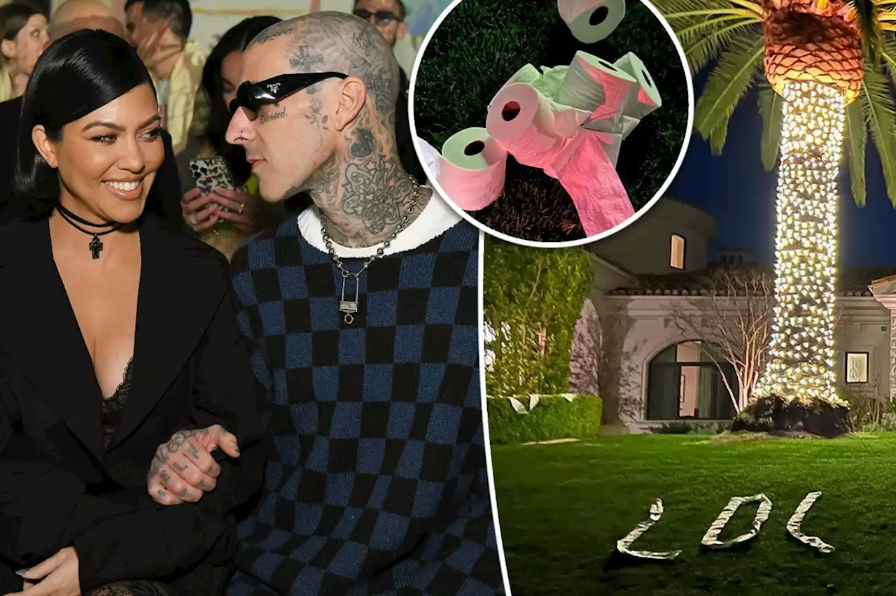 Kourtney Kardashian toilet papers Travis Barker's lawn