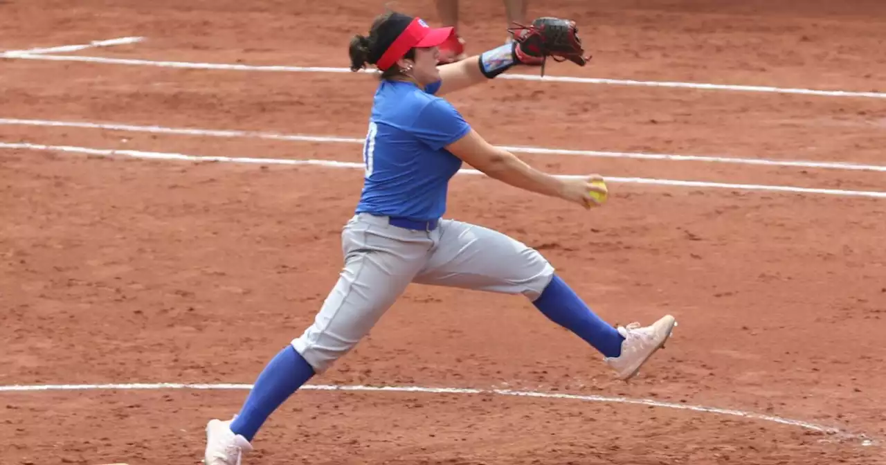 Bucher making a mark with her arm