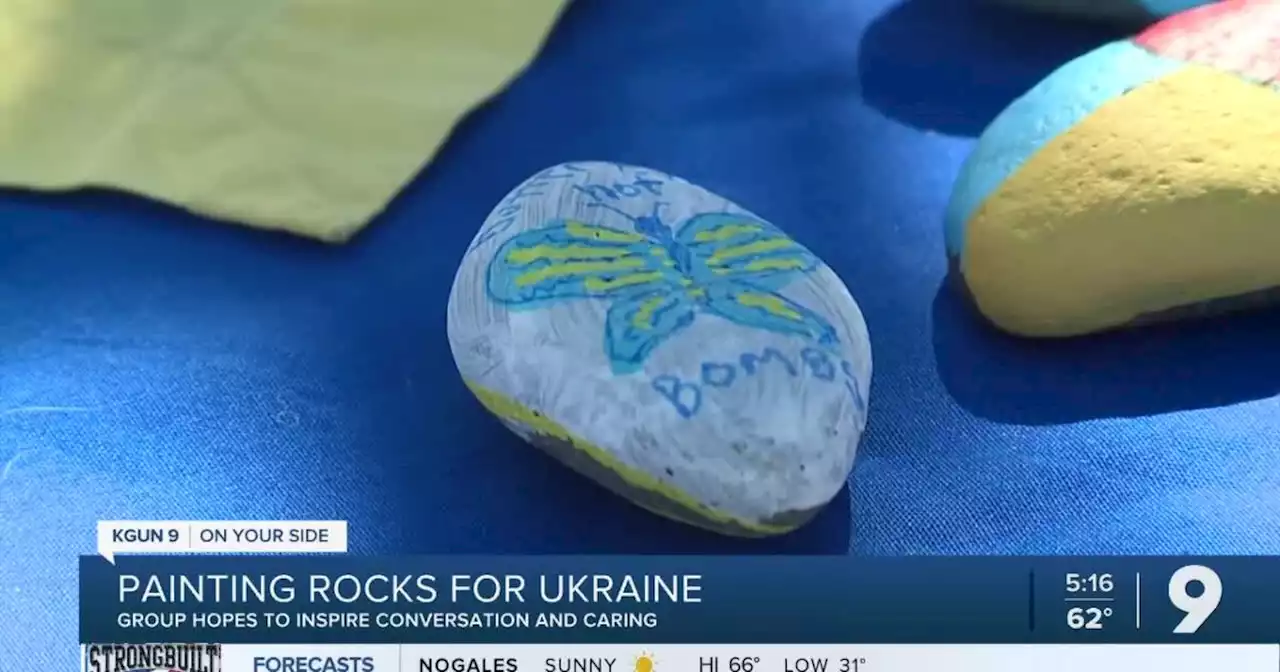 Tucson Rock Droppers paint rocks for Ukraine