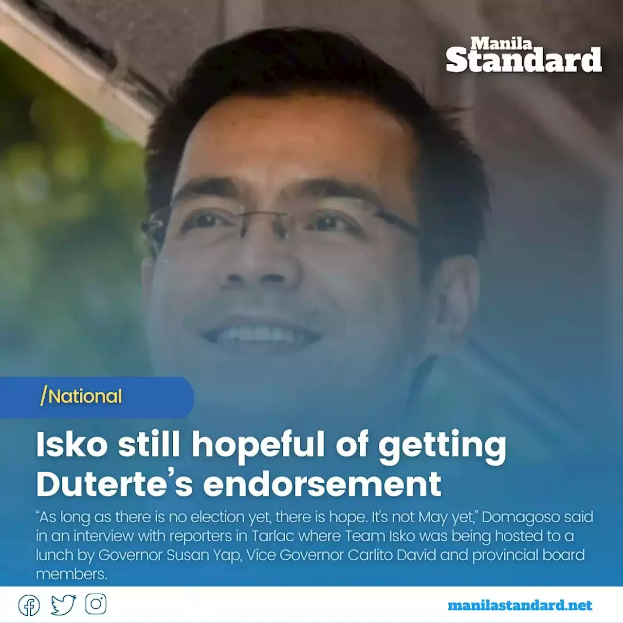 Isko still hopeful of getting Duterte’s endorsement