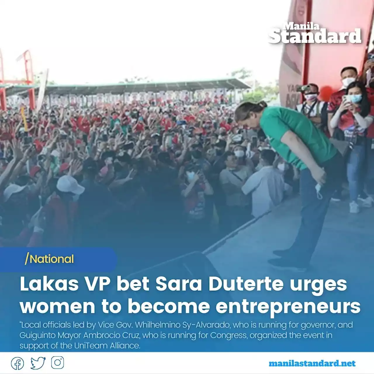 Lakas VP bet Sara Duterte urges women to become entrepreneurs