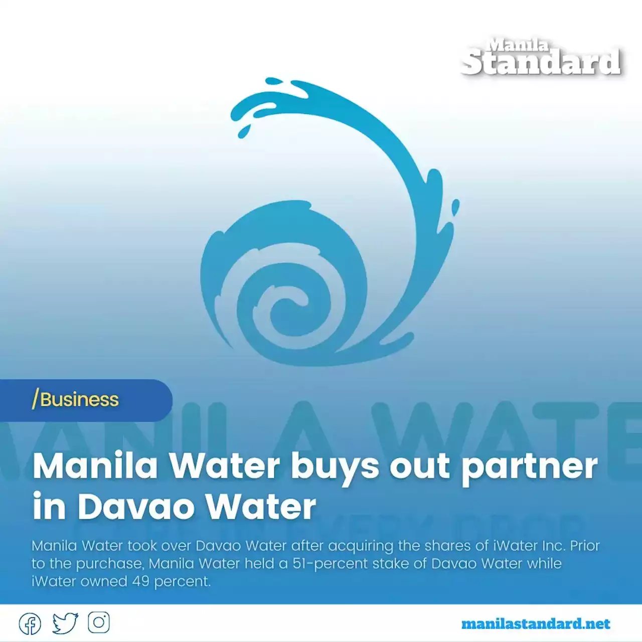 Manila Water buys out partner in Davao Water