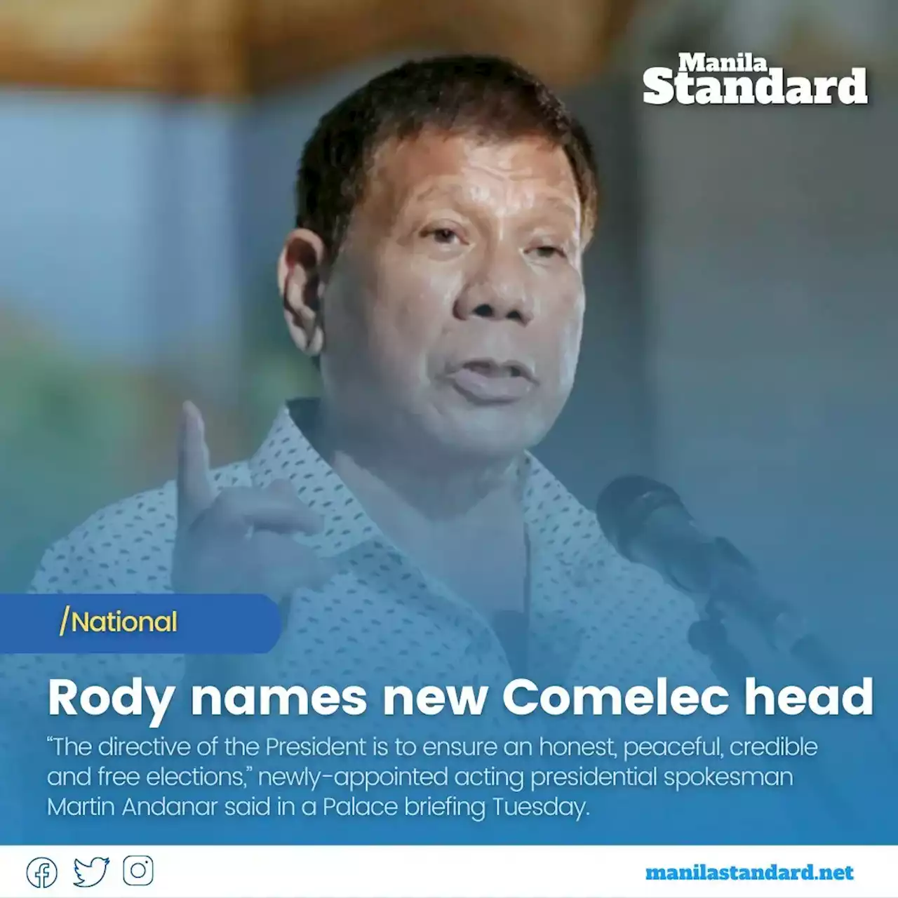 Rody names new Comelec head