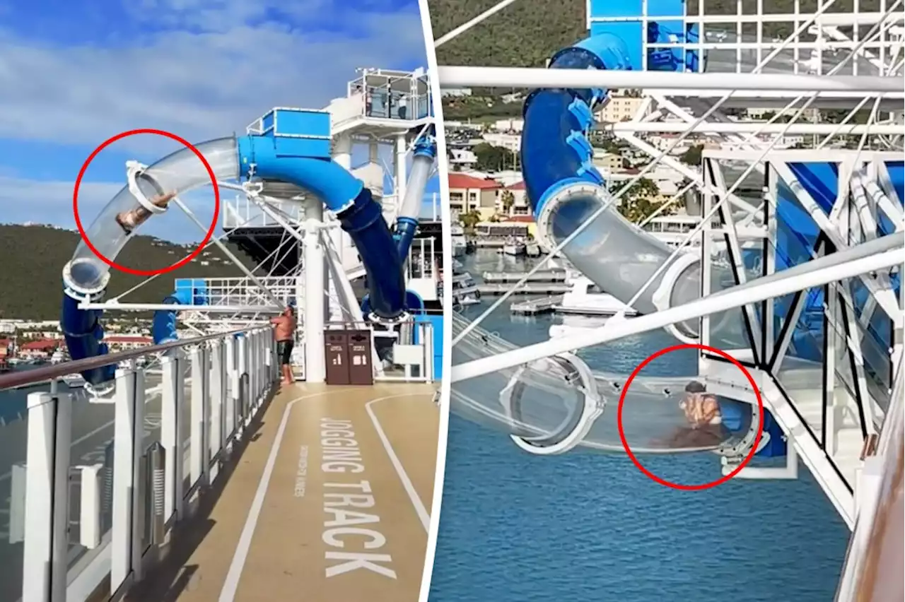 Woman gets trapped in cruise ship waterslide suspended over the ocean