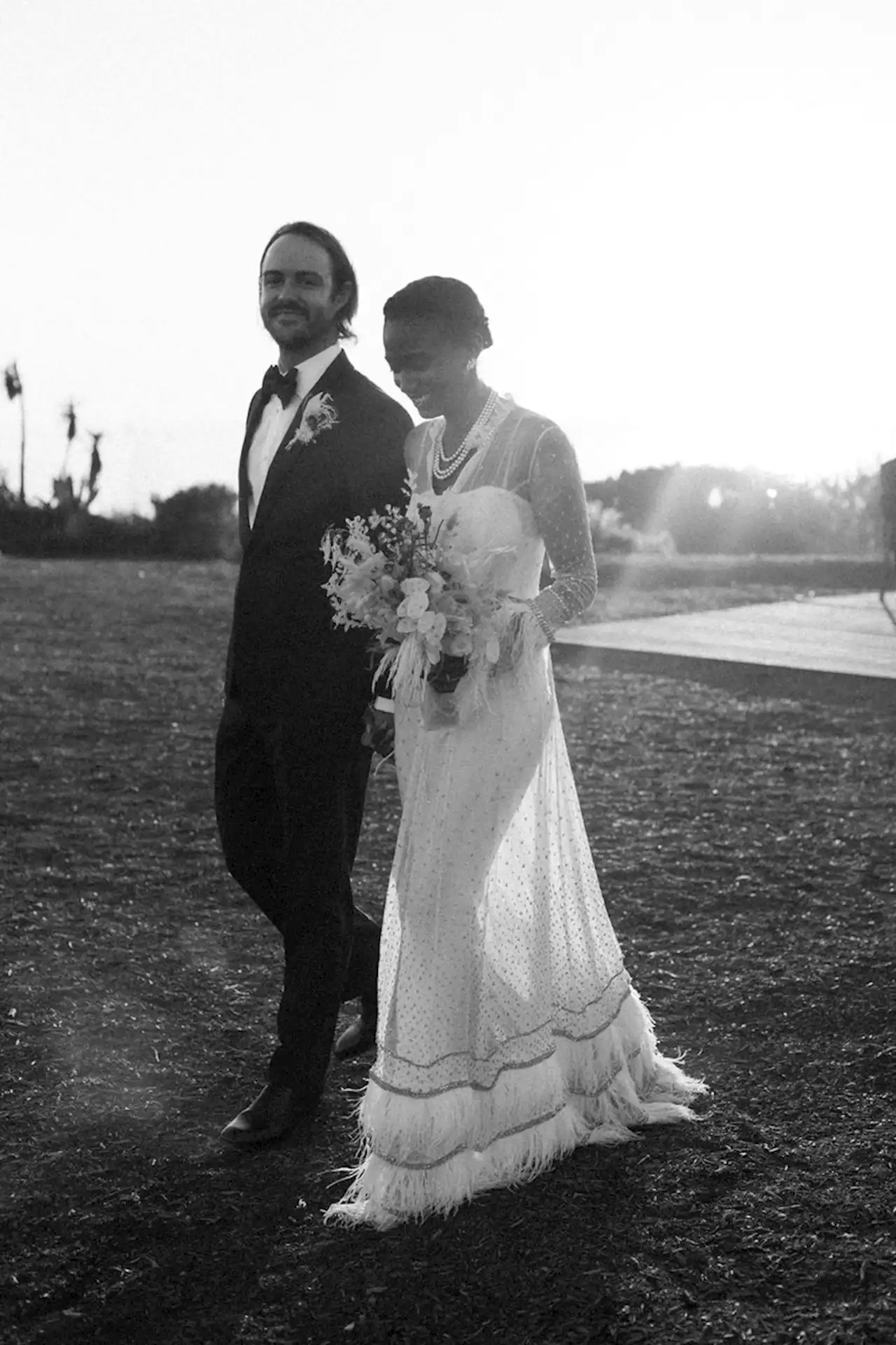 The Bride Wore Trousers—and Feathers—for Her Santa Barbara Wedding at Sunset