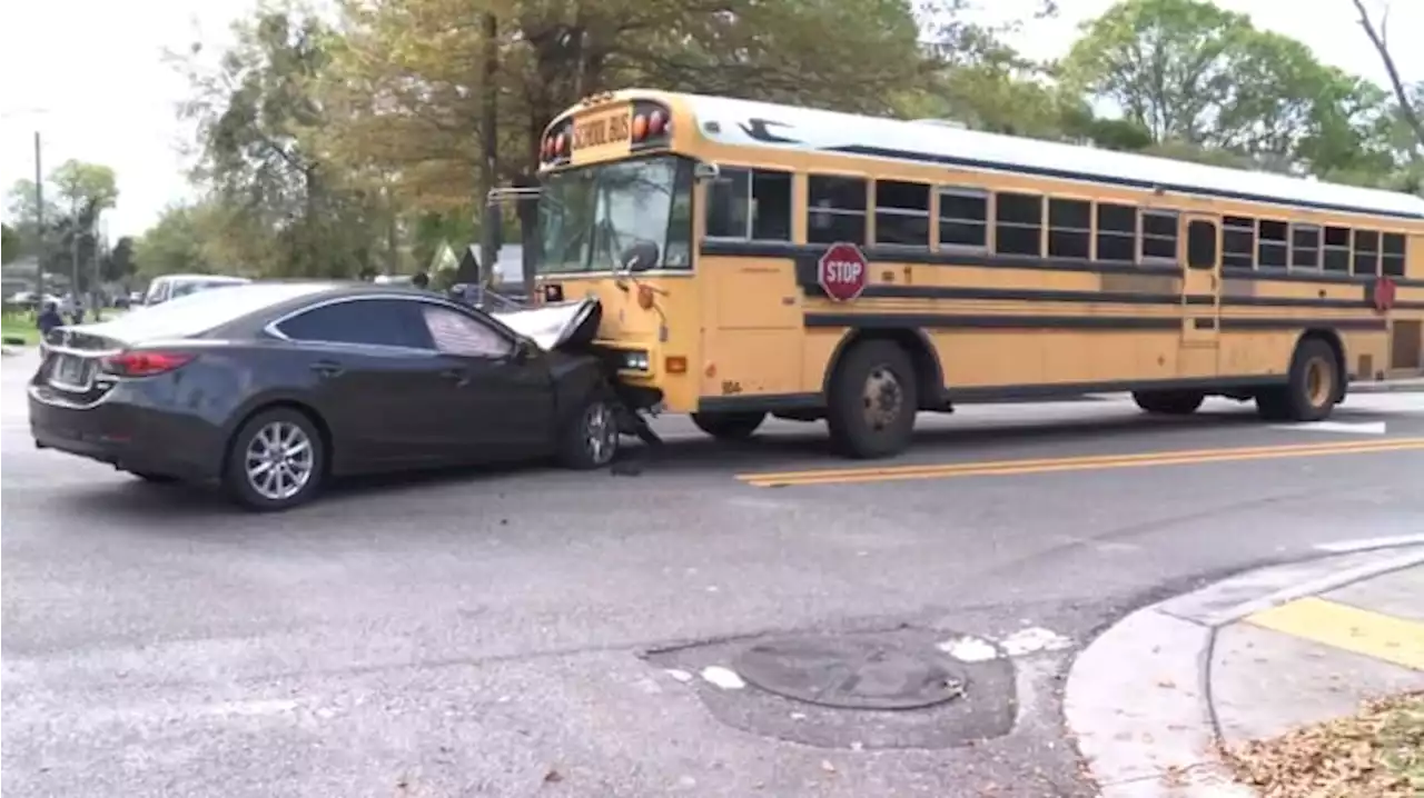 Crash involving school bus, car on North Canal Street