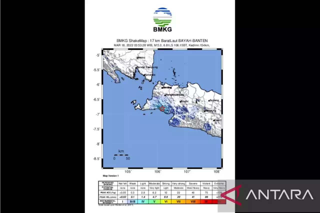 Banten diguncang gempa M 5,1 terasa hingga Jakarta