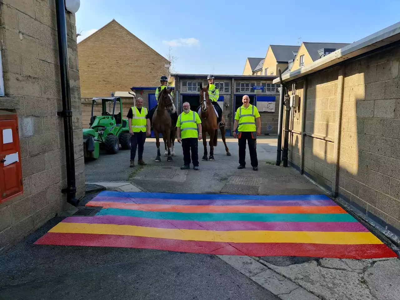 Spooked Met police horses given training on walking over LGBT rainbow