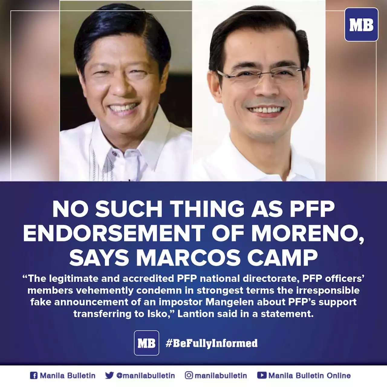 No such thing as PFP endorsement of Moreno, says Marcos camp