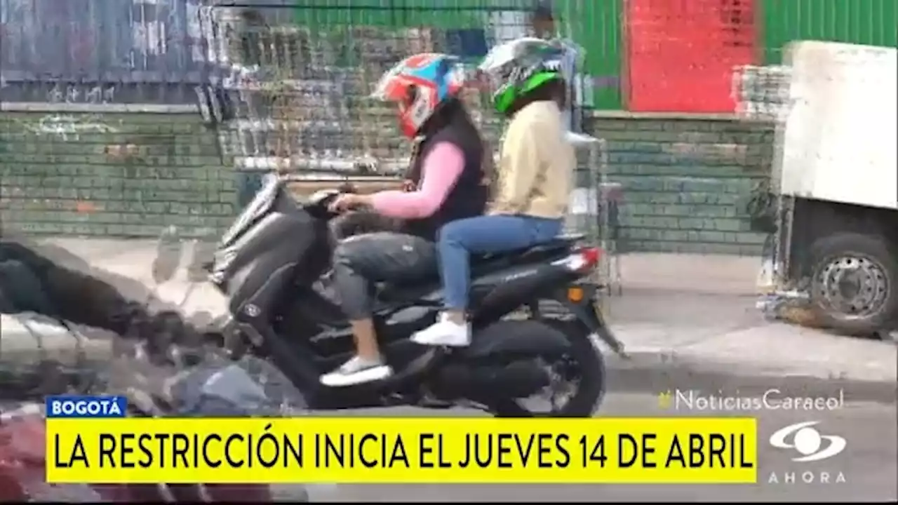 Habrá restricción de parrillero en moto de jueves a sábado en Bogotá: estos serán los horarios