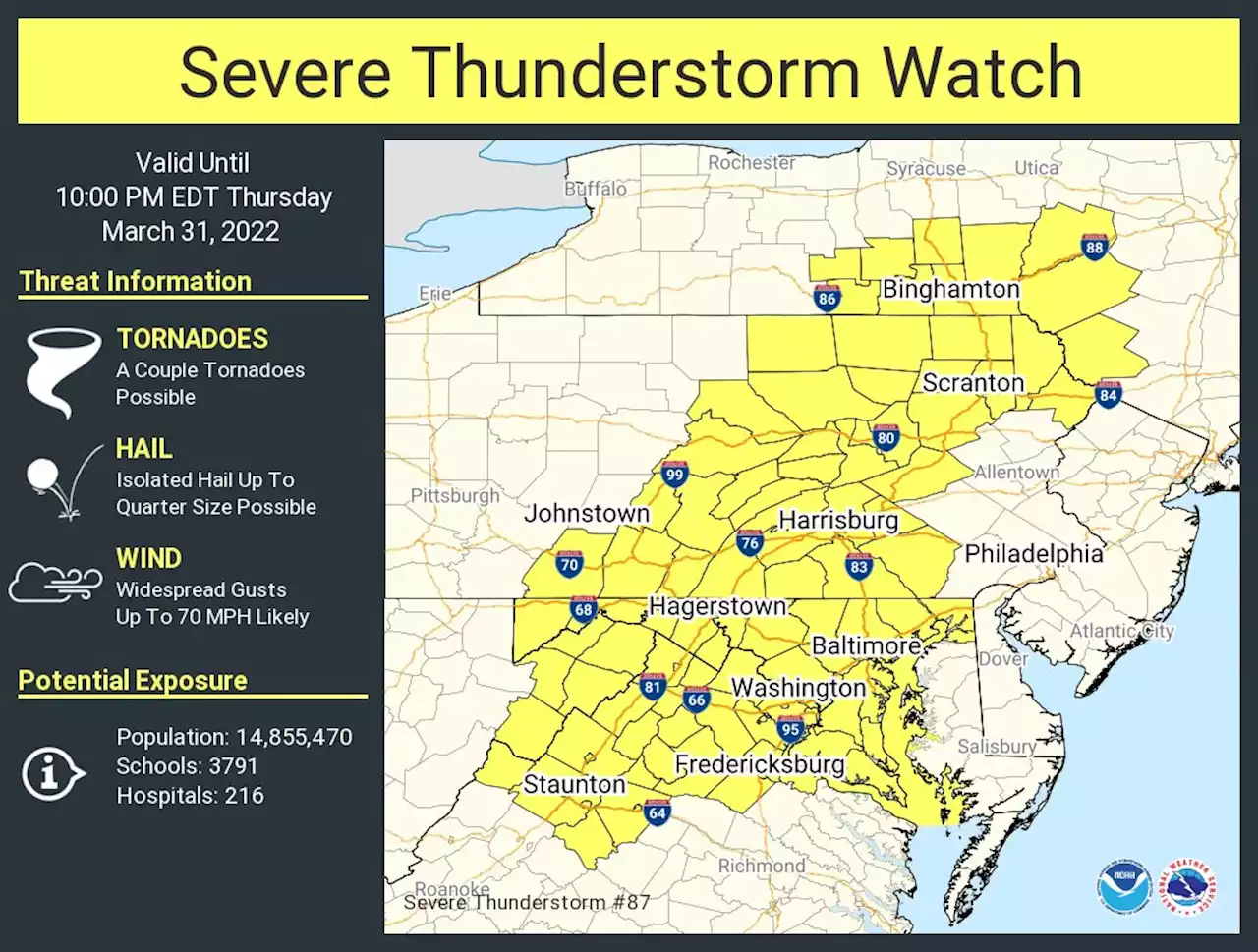 Tornado and severe thunderstorm warnings in D.C. area