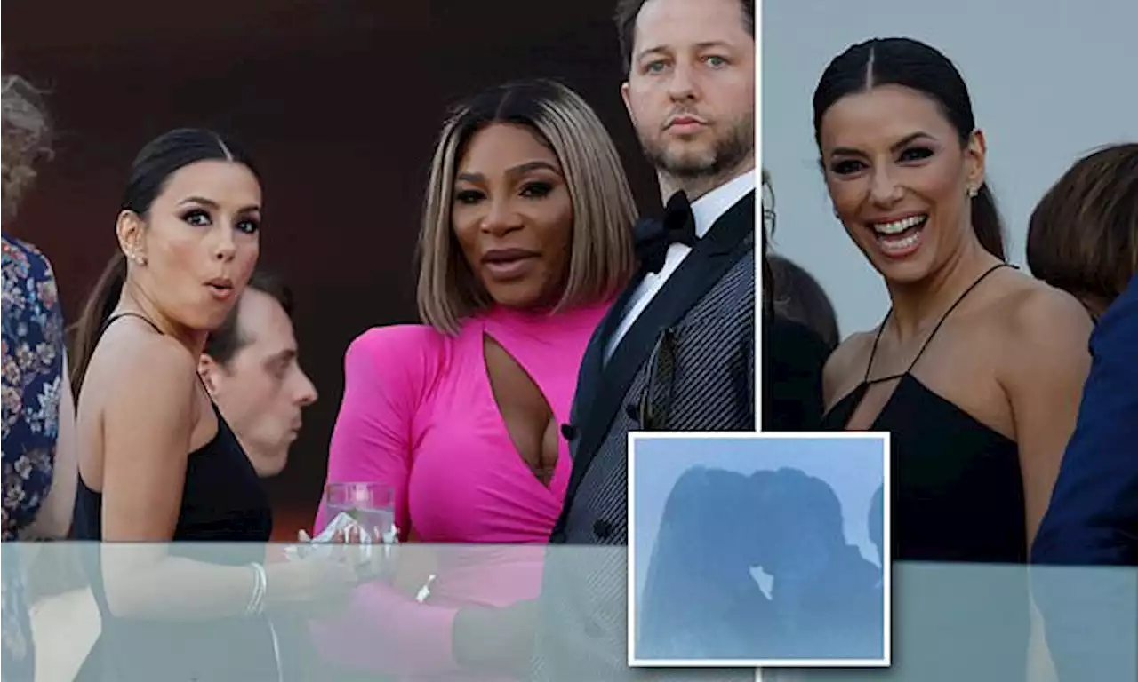 Eva Longoria and Serena Williams share a giggle at Brooklyn's wedding