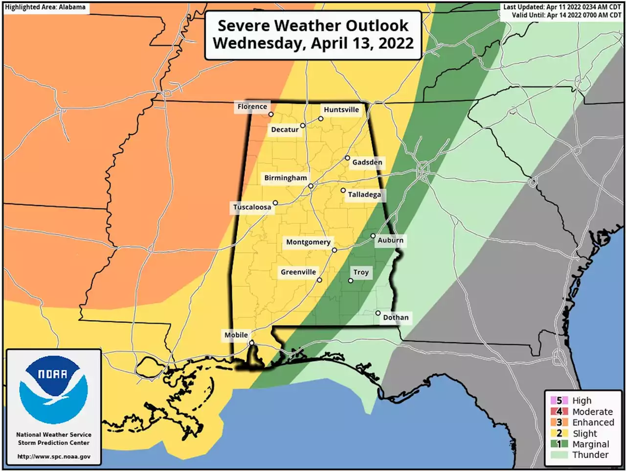 Severe weather possible in Alabama Wednesday