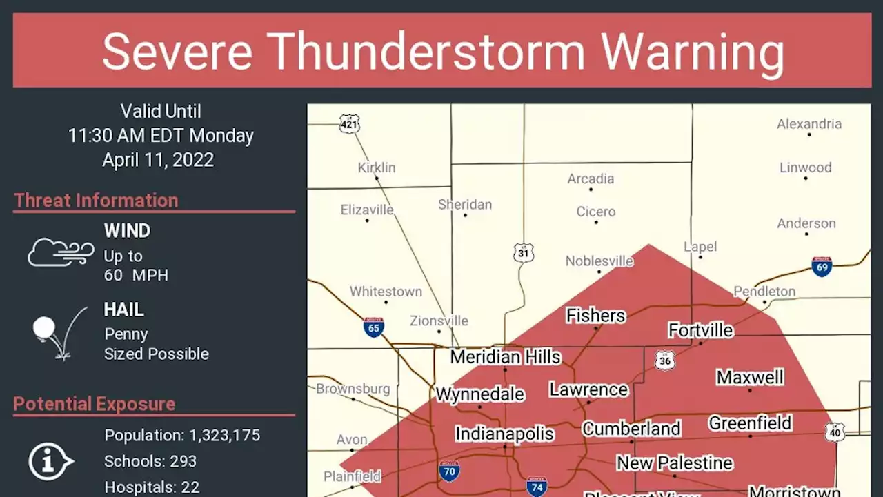 Severe thunderstorm warning: Indianapolis, area counties could be hit with hail, high winds