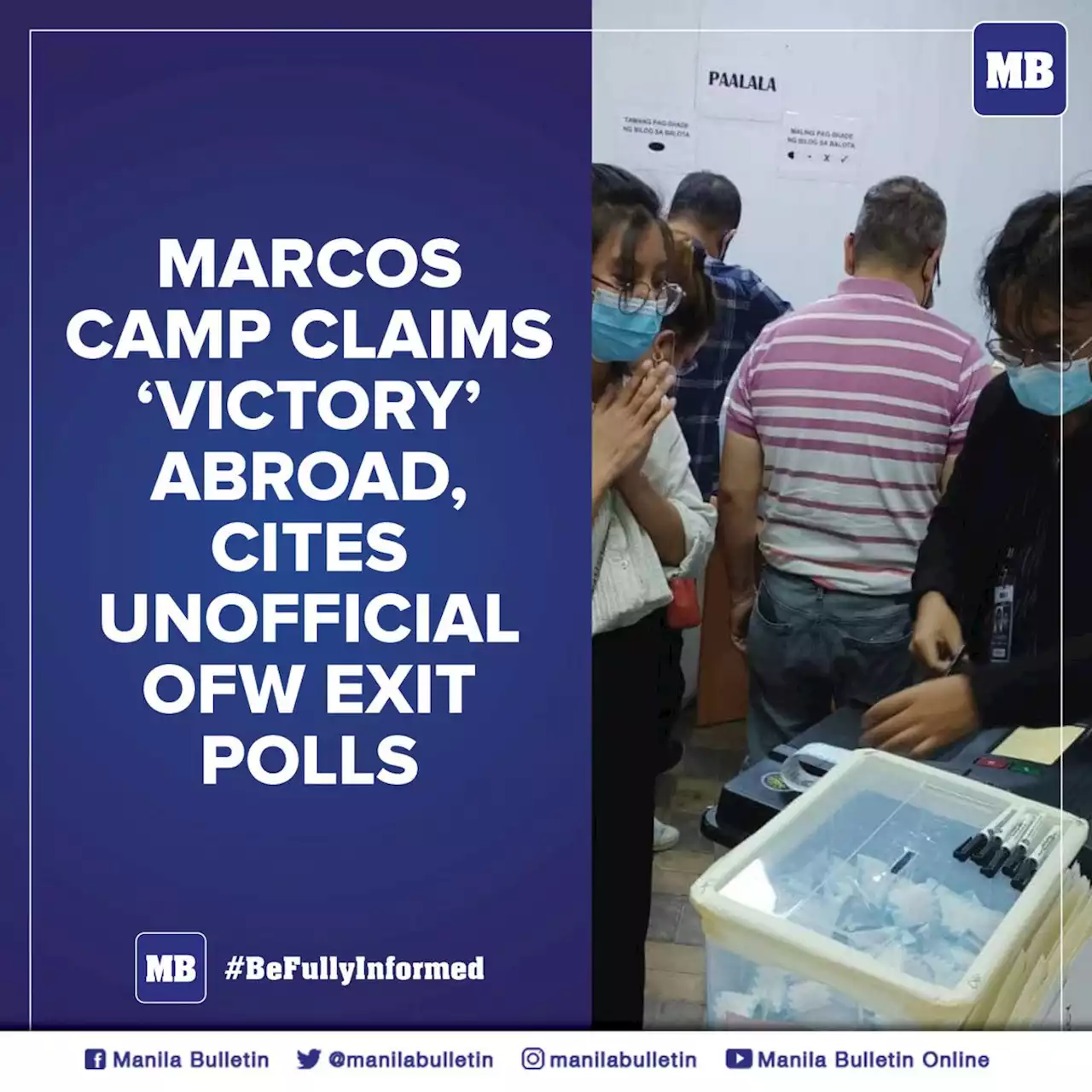 Marcos camp claims 'victory' abroad, cites unofficial OFW exit polls