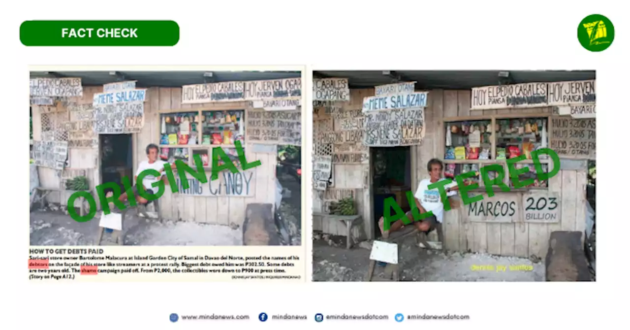 FACT CHECK Photo of P203-B Marcos estate tax in Samal ‘sari-sari’ store is altered