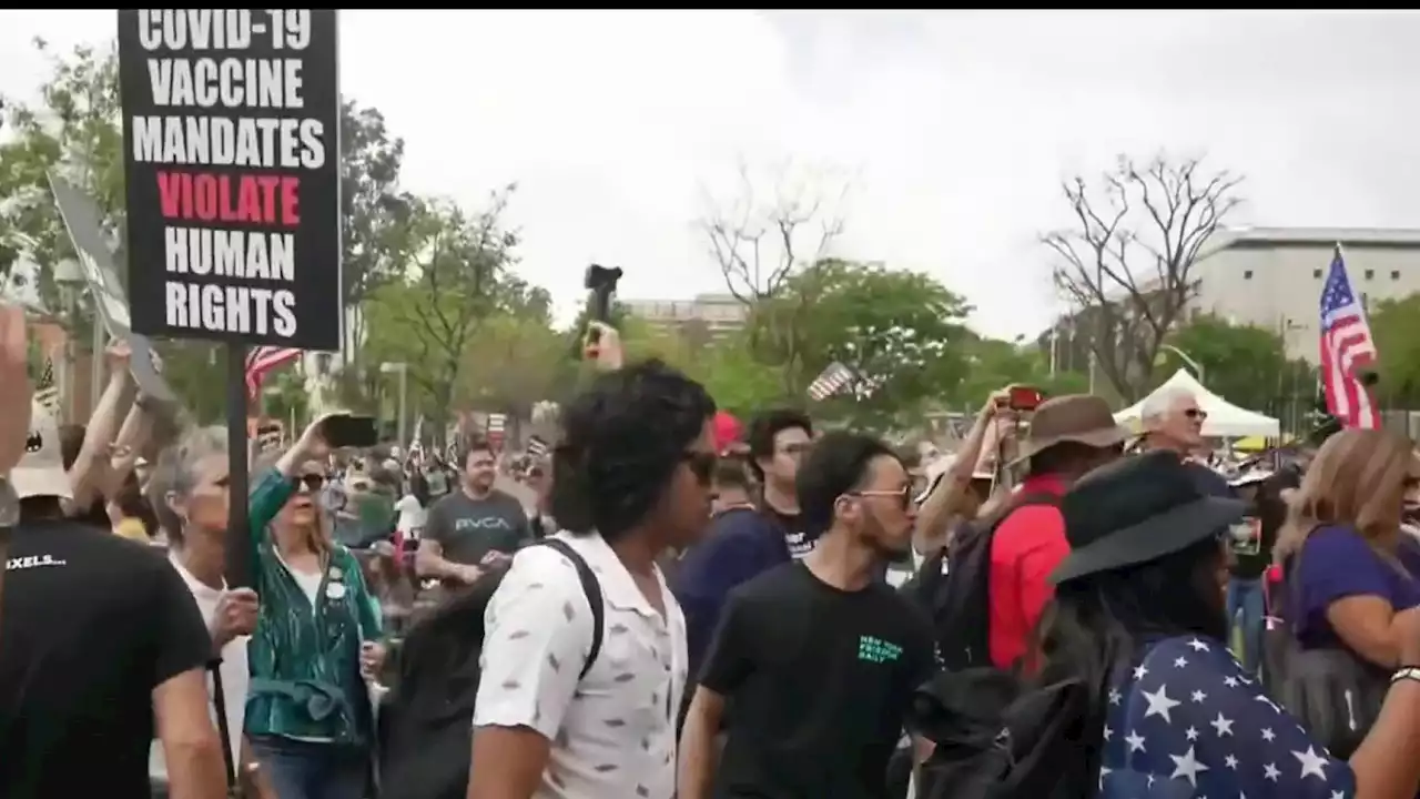 Hundreds Protest COVID Vaccine Mandates at Downtown LA Rally