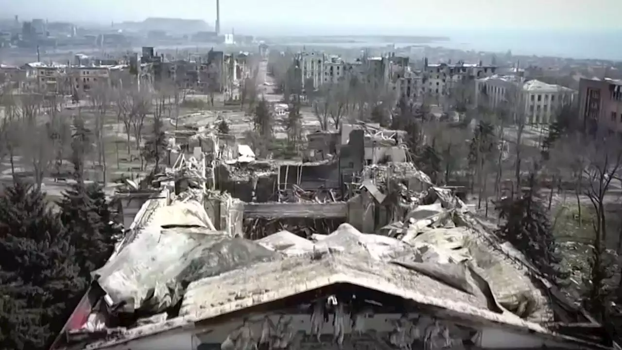 Drone footage shows Mariupol theater in ruins after bombing