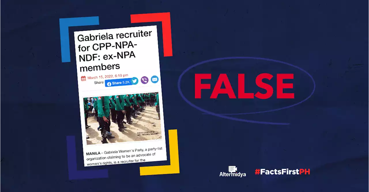 FALSE: Gabriela Women’s Party recruits for CPP-NPA-NDF, PNA claims