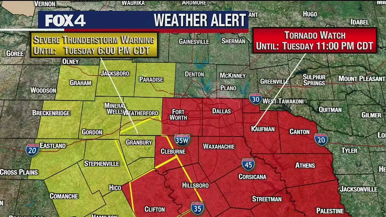 Tornado Watched issued for North Texas; strong winds, large hail and isolated tornados all possible