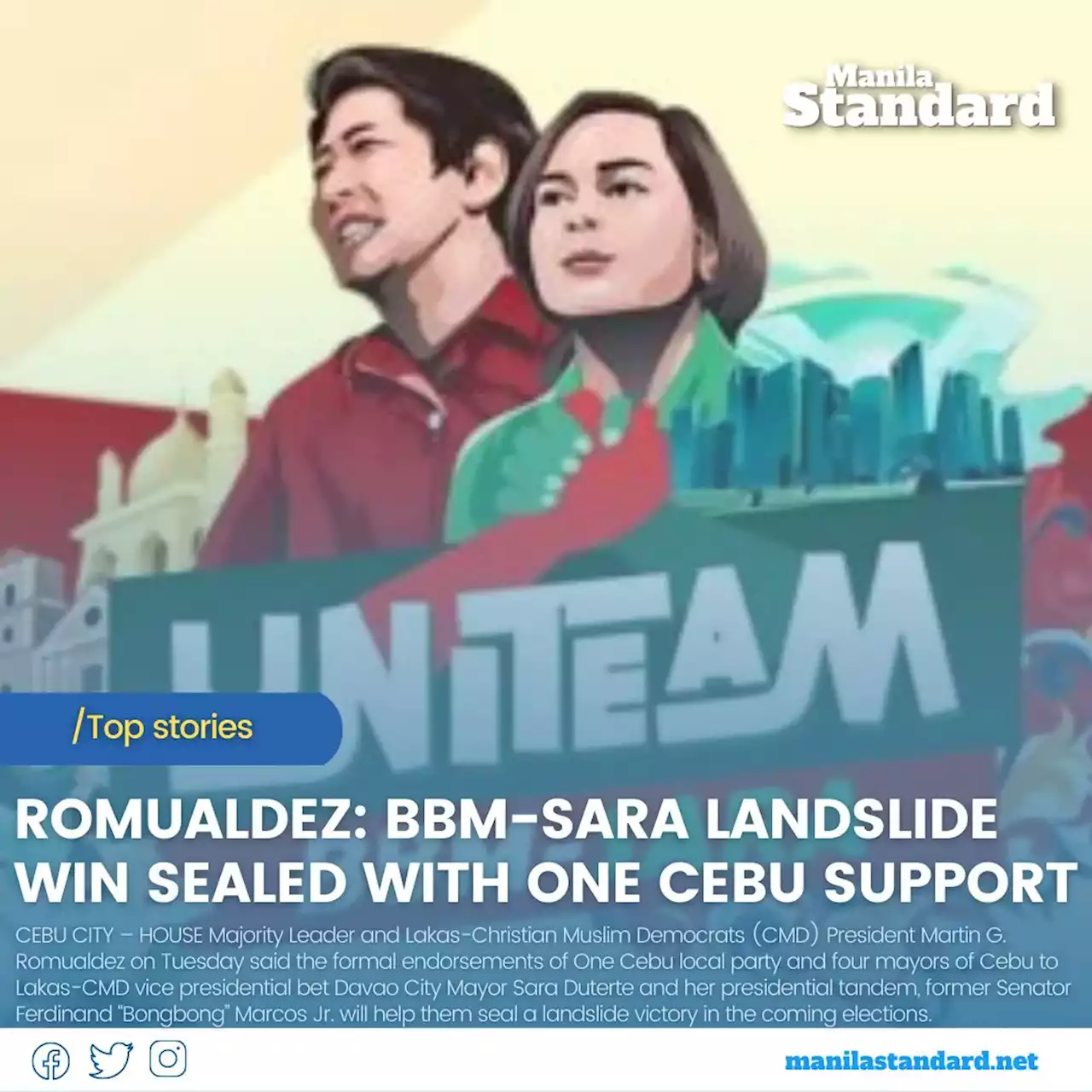 ROMUALDEZ: BBM-SARA LANDSLIDE WIN SEALED WITH ONE CEBU SUPPORT