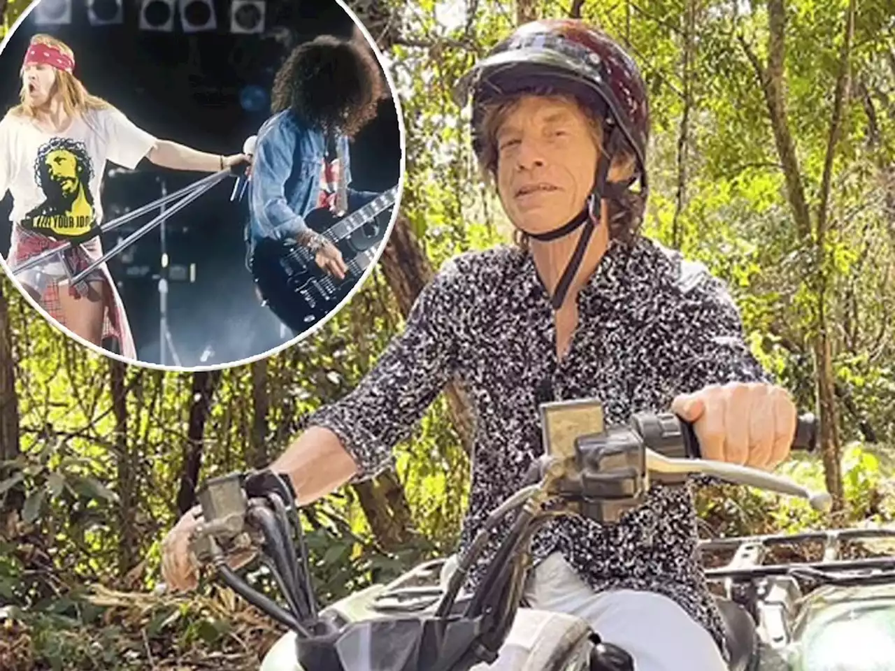 Mick Jagger climbs aboard a quad bike on a scenic getaway