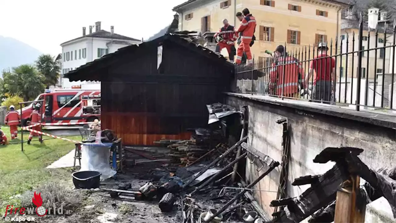 Schweiz: Brennendes Gartenhaus neben der Kirche in Castasegnas