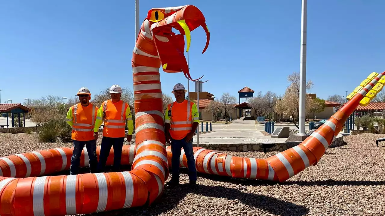 Texas hopes this giant traffic-cone snake will make you hit the brakes