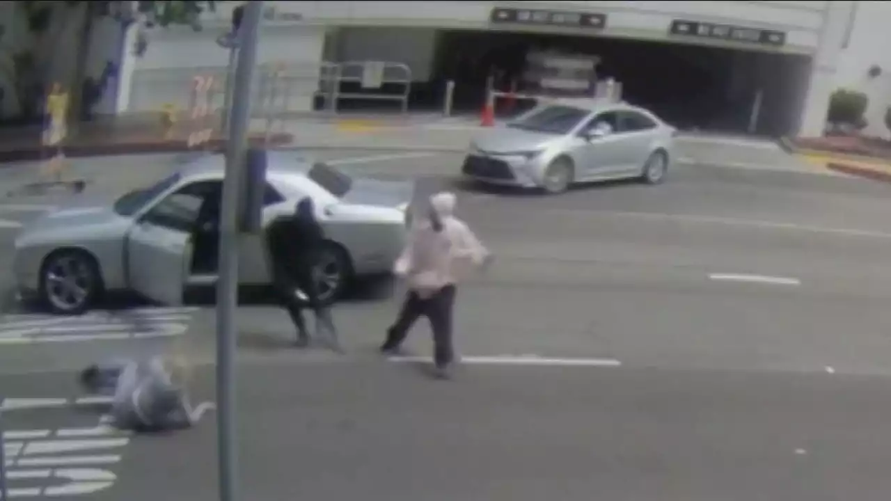 VIDEO: Woman struck by vehicle while trying to flee from armed robbers in downtown LA