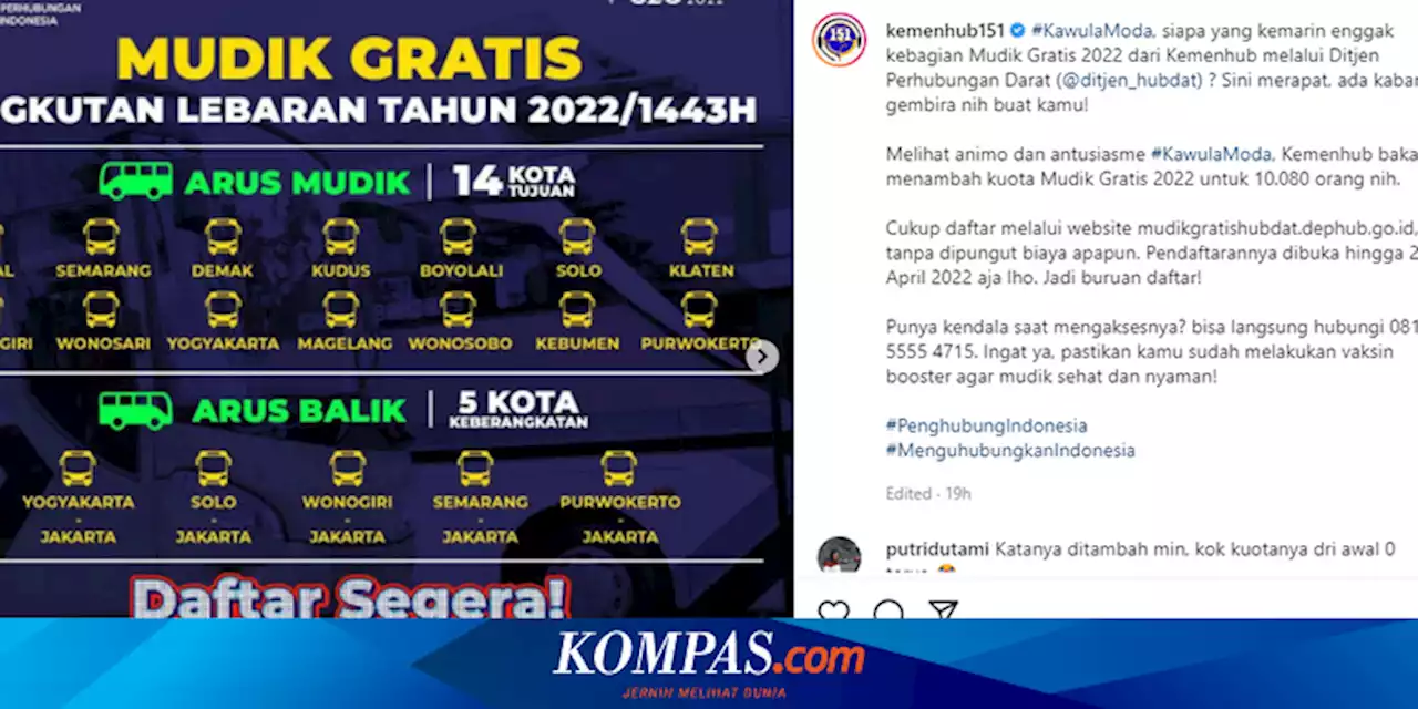 Ada Ribuan Kuota Mudik Gratis, Ini Syarat dan Cara Pendaftaran