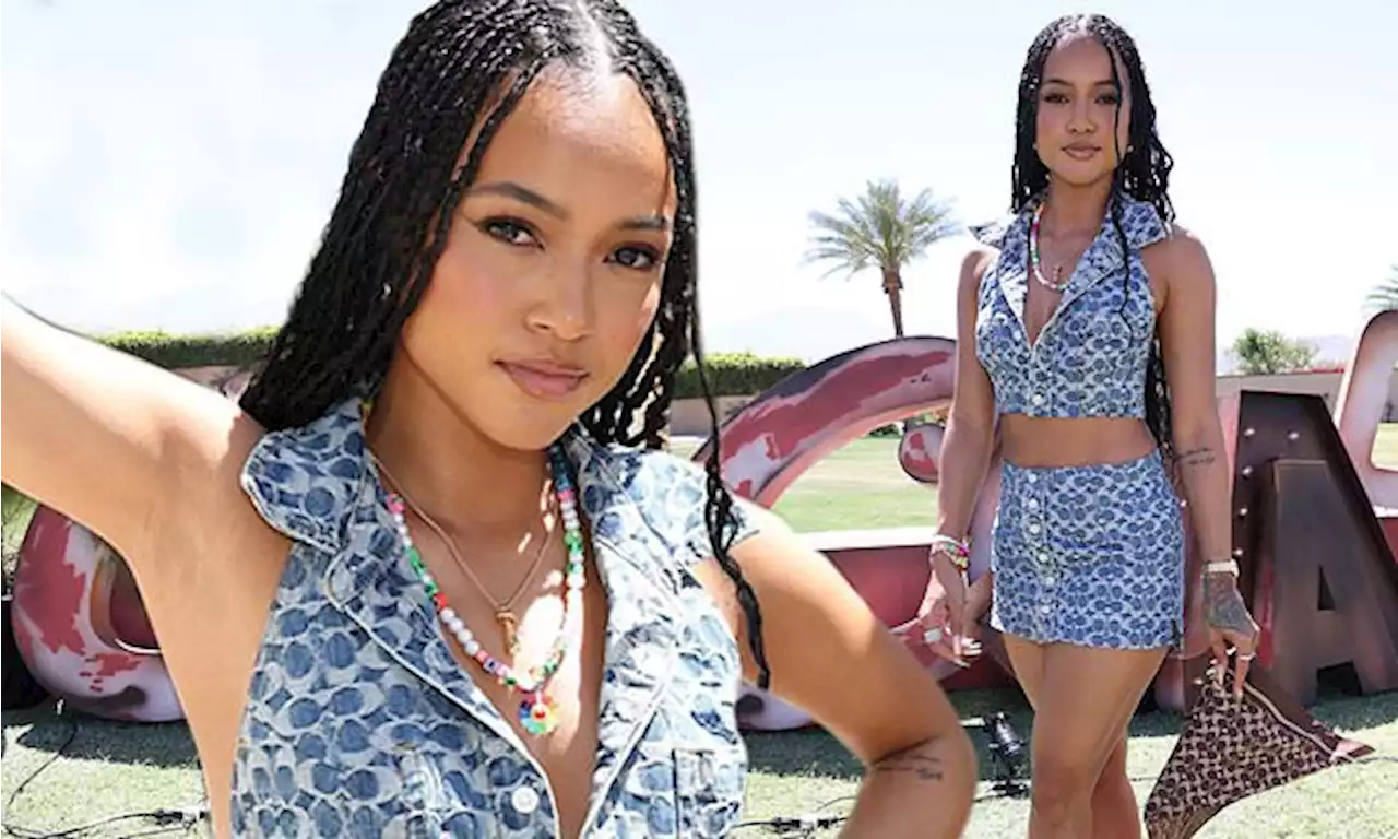 Karrueche Tran showcases figure in skimp ensemble at Coachella party