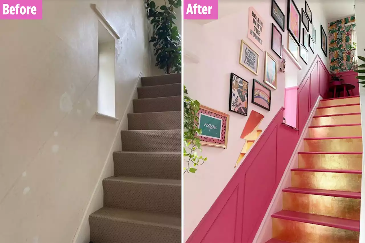 DIY fan transforms drab hallway using bargain £20 gold leaf hack