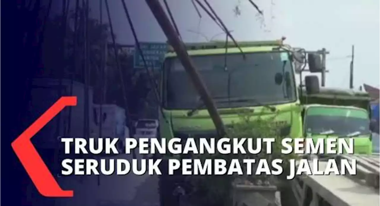 Sopir Kaget saat Ada Motor Menyalip, Truk Pengangkut Semen Tabrak Pembatas Jalan di Tambun!