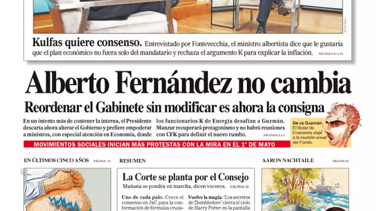 La tapa del Diario PERFIL del domingo 17 de abril de 2022