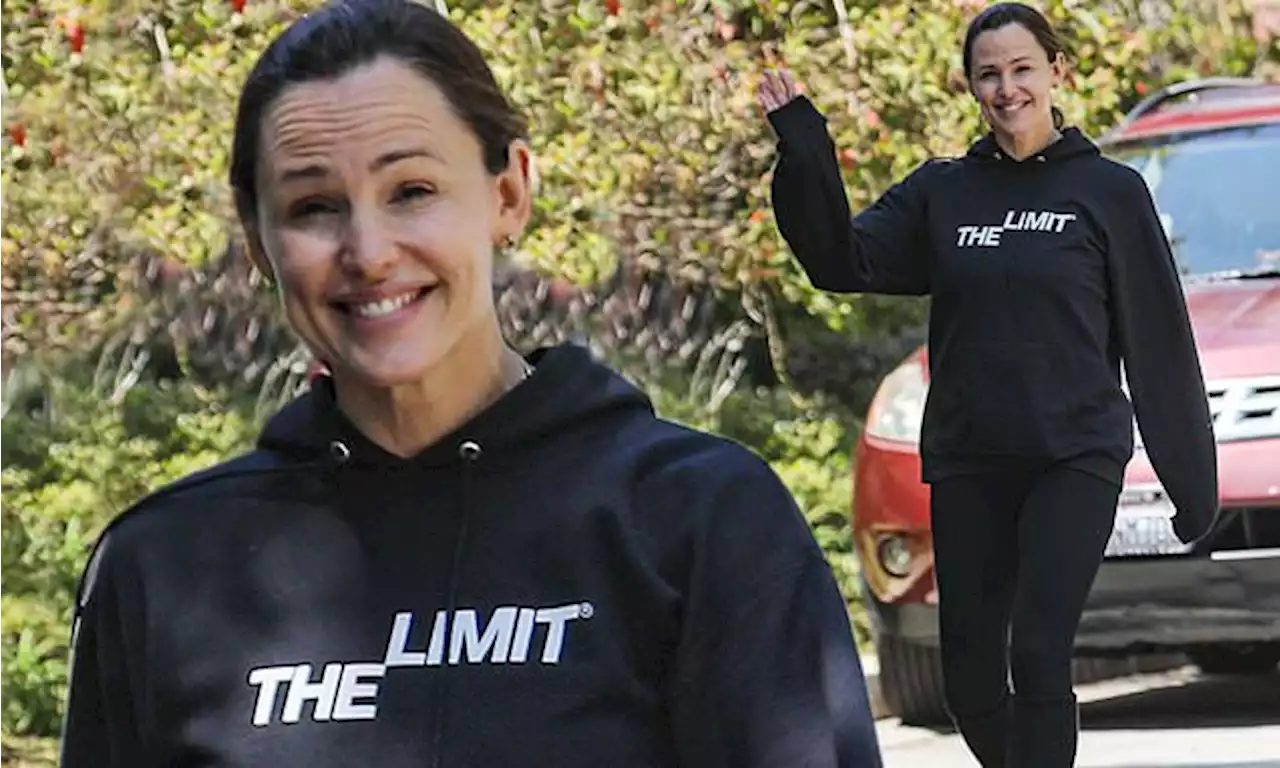 Jennifer Garner greets friends in a sweatshirt on her 50th birthday