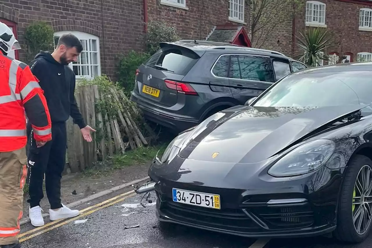 Man United star Fernandes pictured at scene of car crash before Liverpool game