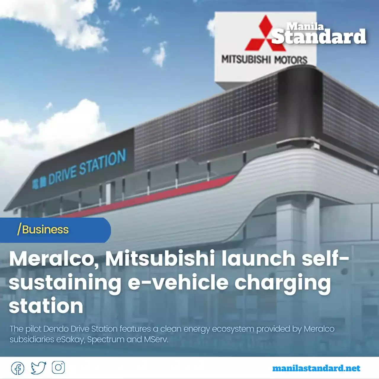 Meralco, Mitsubishi launch self-sustaining e-vehicle charging station