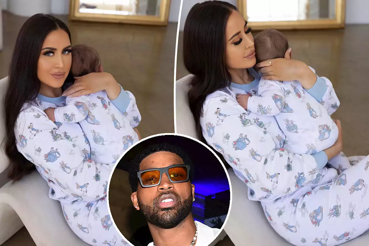 Tristan Thompson’s baby mama Maralee Nichols twins with their son in PJs