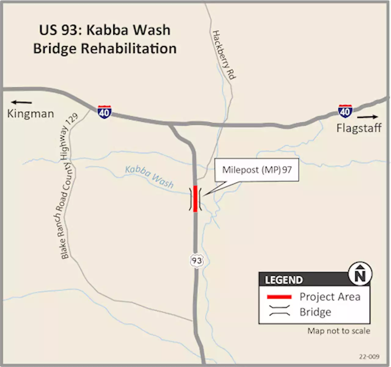 Rehabilitation to Kabba Wash Bridge on US 93 north of Wikieup to begin April 11