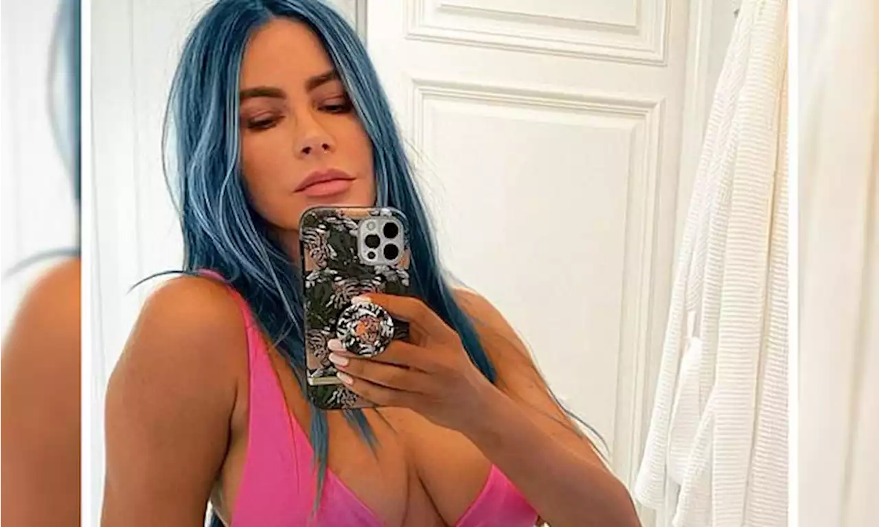 Sofia Vergara shares mirror selfie with blue hair and a pink bikini