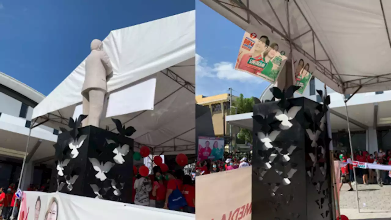 Ninoy Aquino monument partially obscured for Marcos-Duterte rally in Tarlac