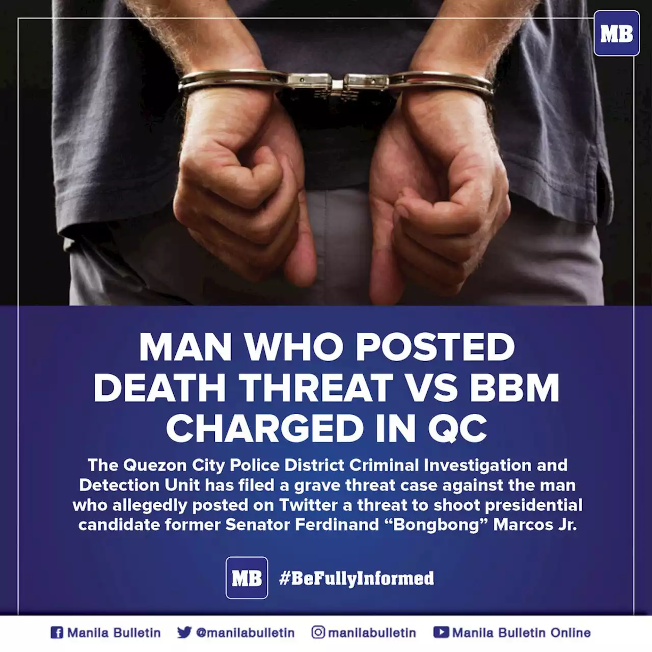 Man who posted death threat vs BBM charged in QC